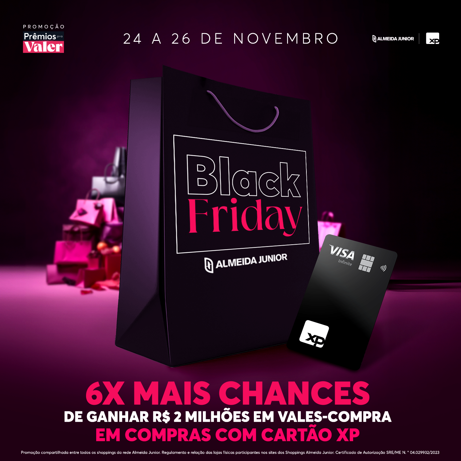 Compras com cartão XP valem 6x mais chances durante a Black Friday dos Shoppings Almeida Junior
