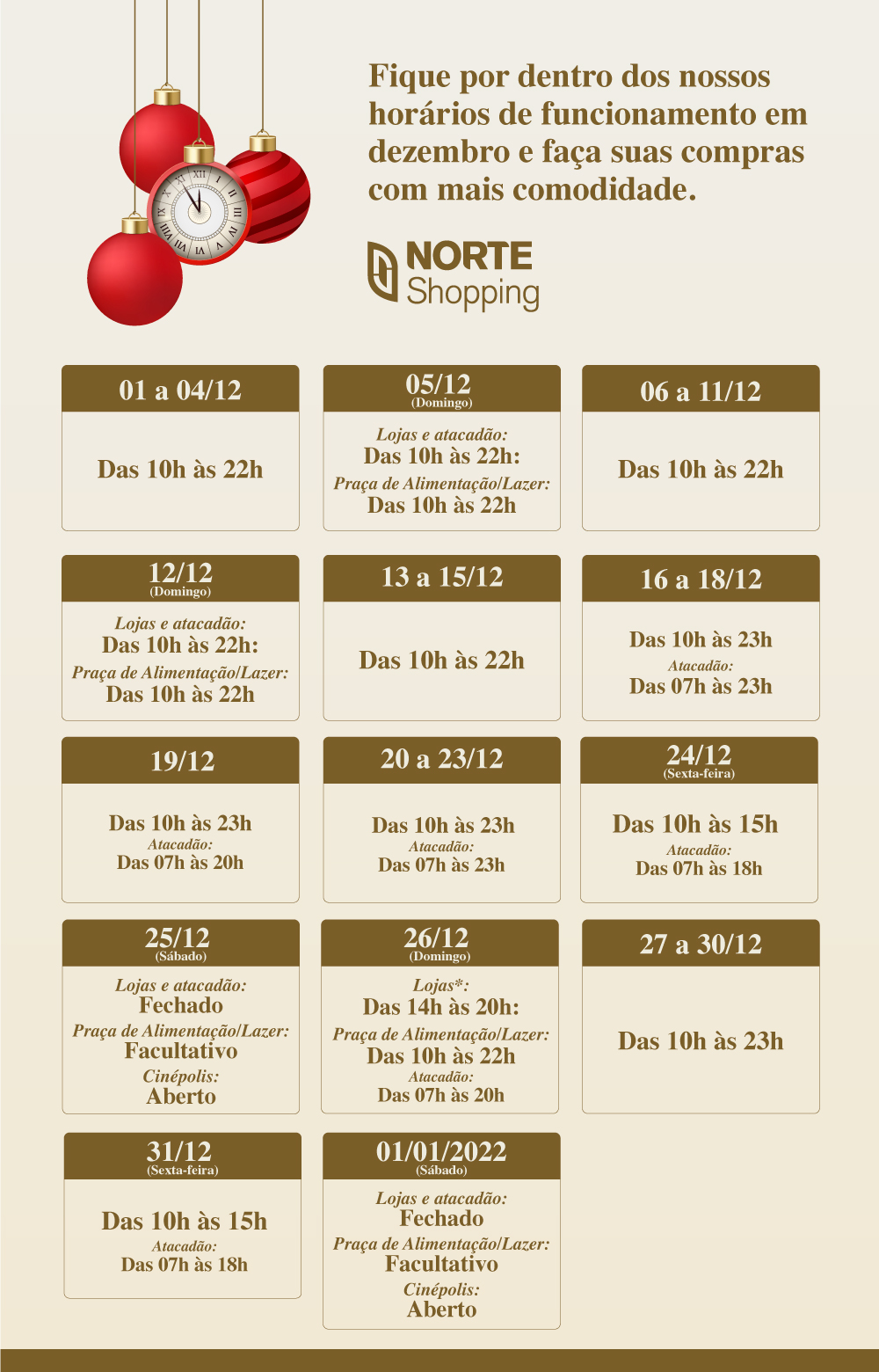 CONFIRA OS HORÁRIOS ESPECIAIS DE FIM DE ANO DO NORTE SHOPPING